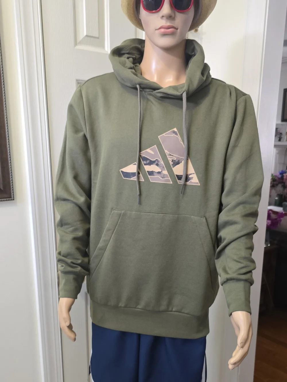 ADIDAS SIGNATURE BRAND MEN'S GREEN & CAMO PULLOVER HOODIE SWEATSHIRT SIZE LARGE